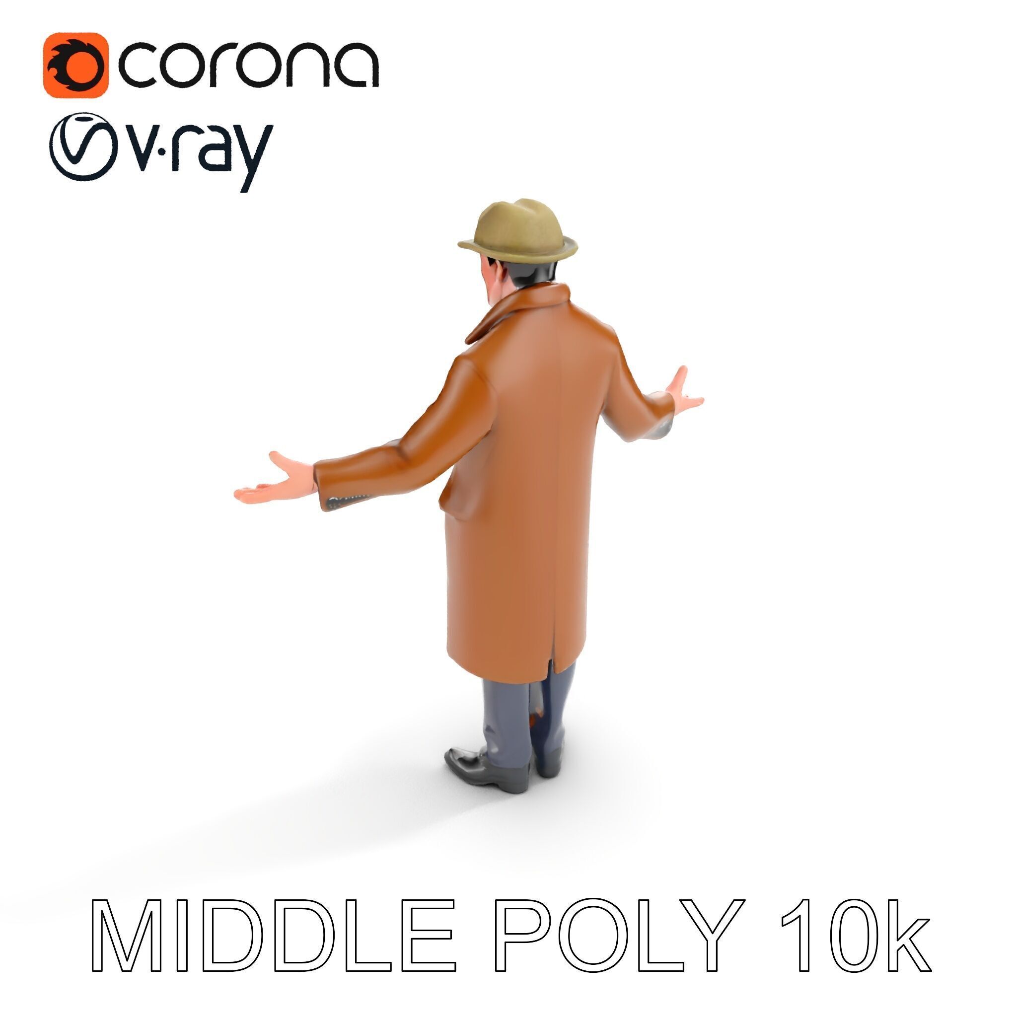 Detective Brown Coat Character Low Mid and High Poly D Model Low-poly 3D model_11
