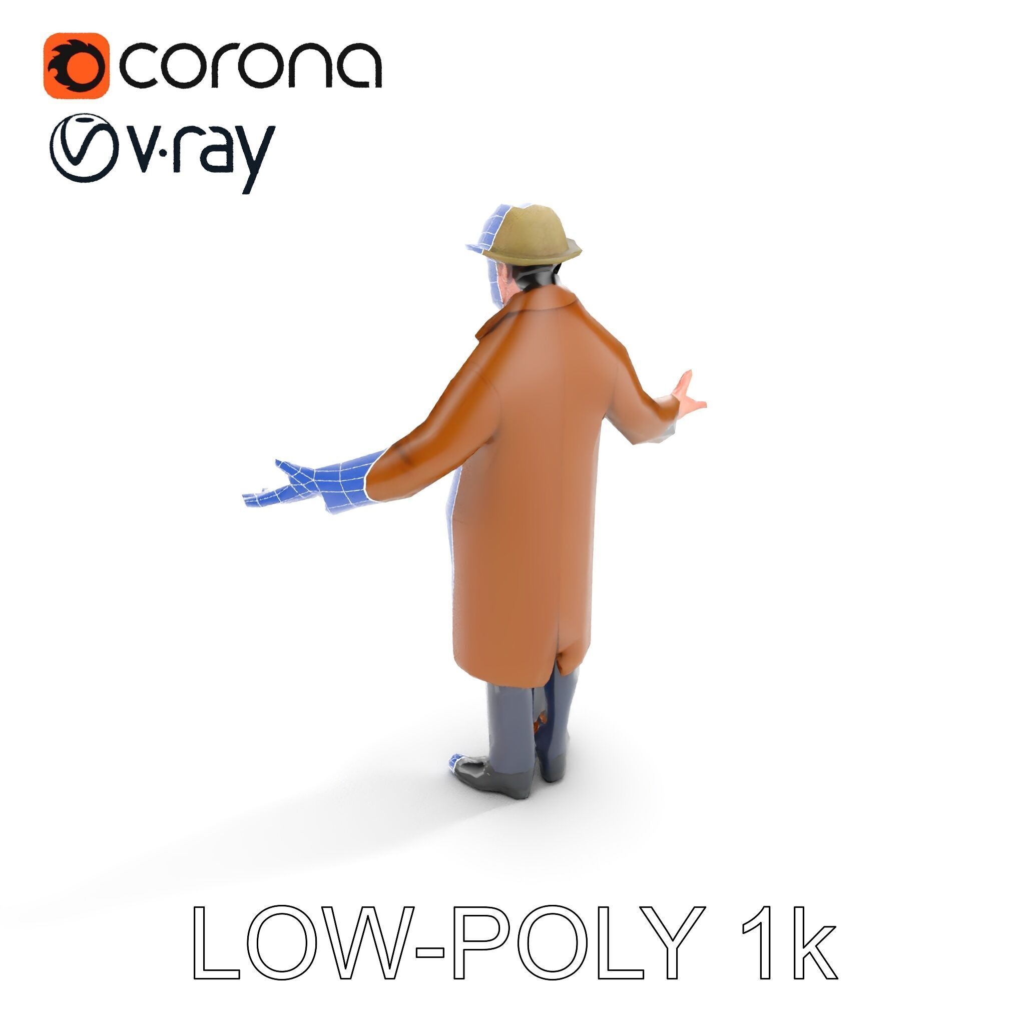 Detective Brown Coat Character Low Mid and High Poly D Model Low-poly 3D model_20