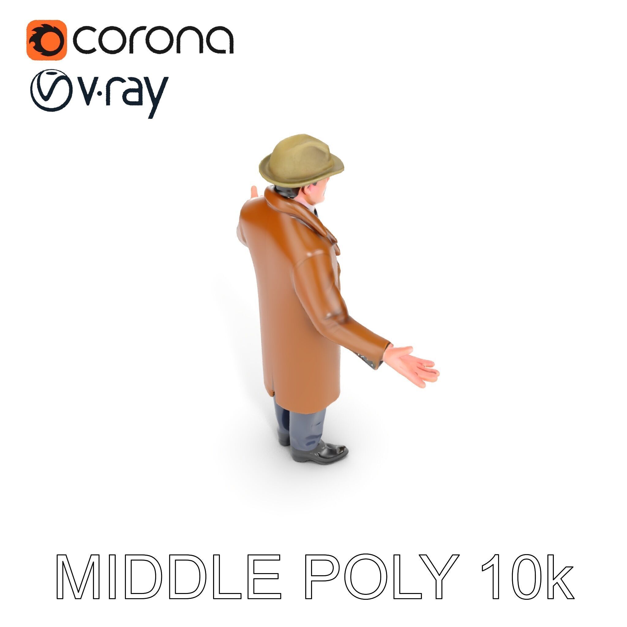 Detective Brown Coat Character Low Mid and High Poly D Model Low-poly 3D model_35