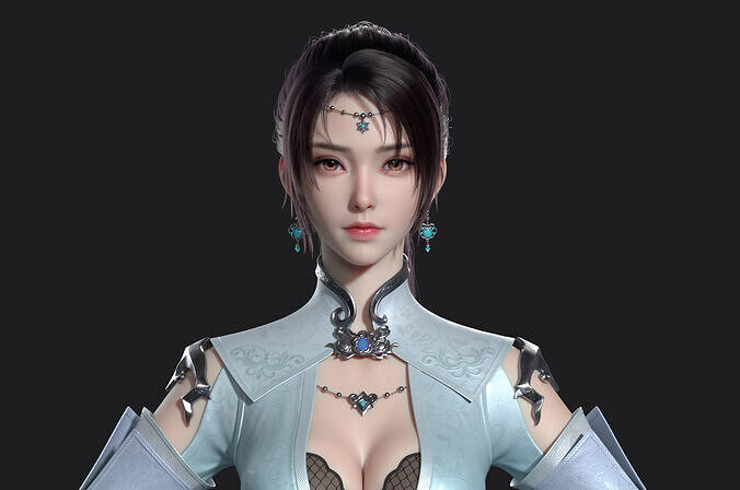 Anime ancient costume beautiful and stylish virtual characters 3D model