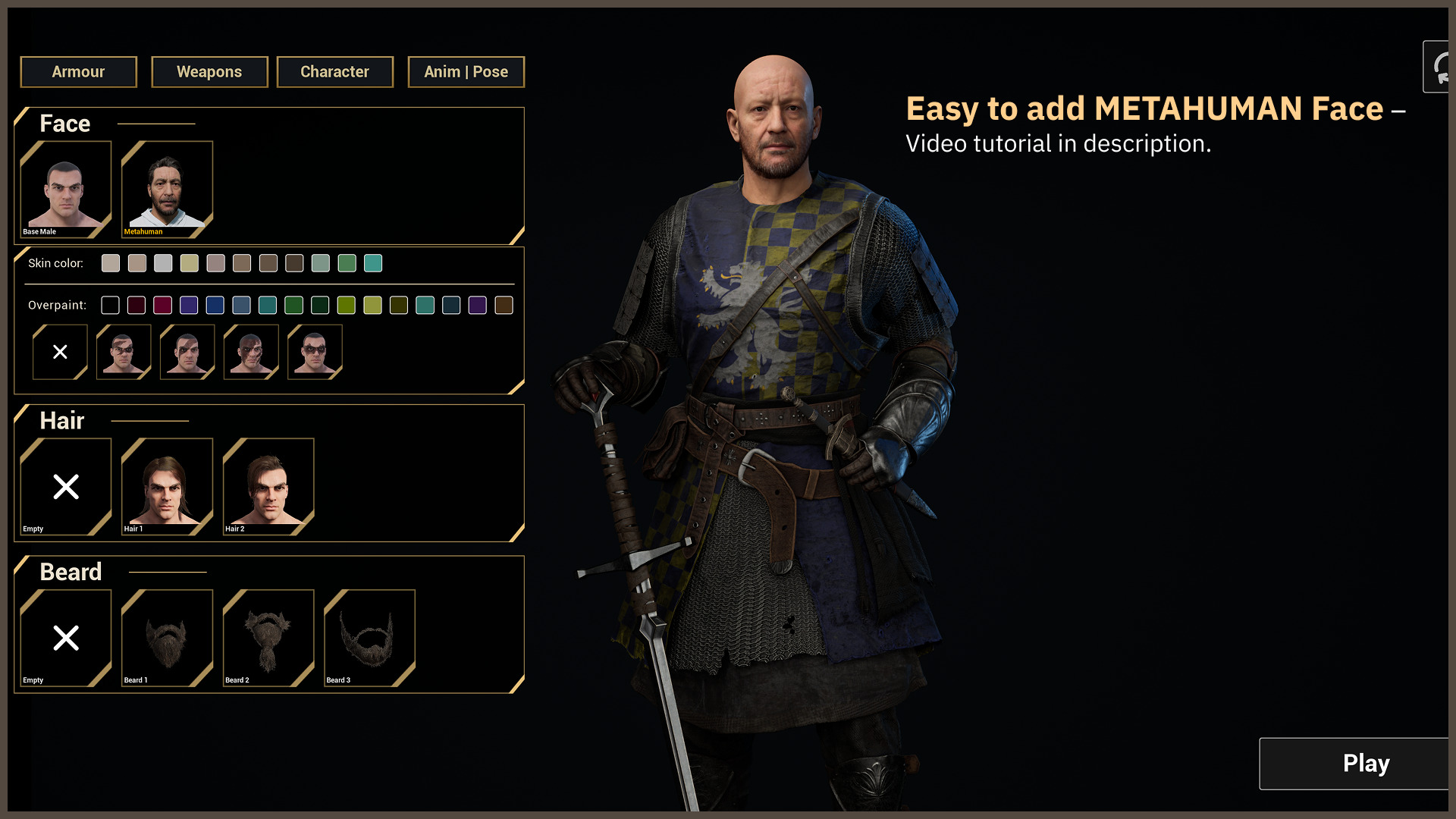 Knight 3 Templar - Modular model and Customization system Low-poly 3D model_9