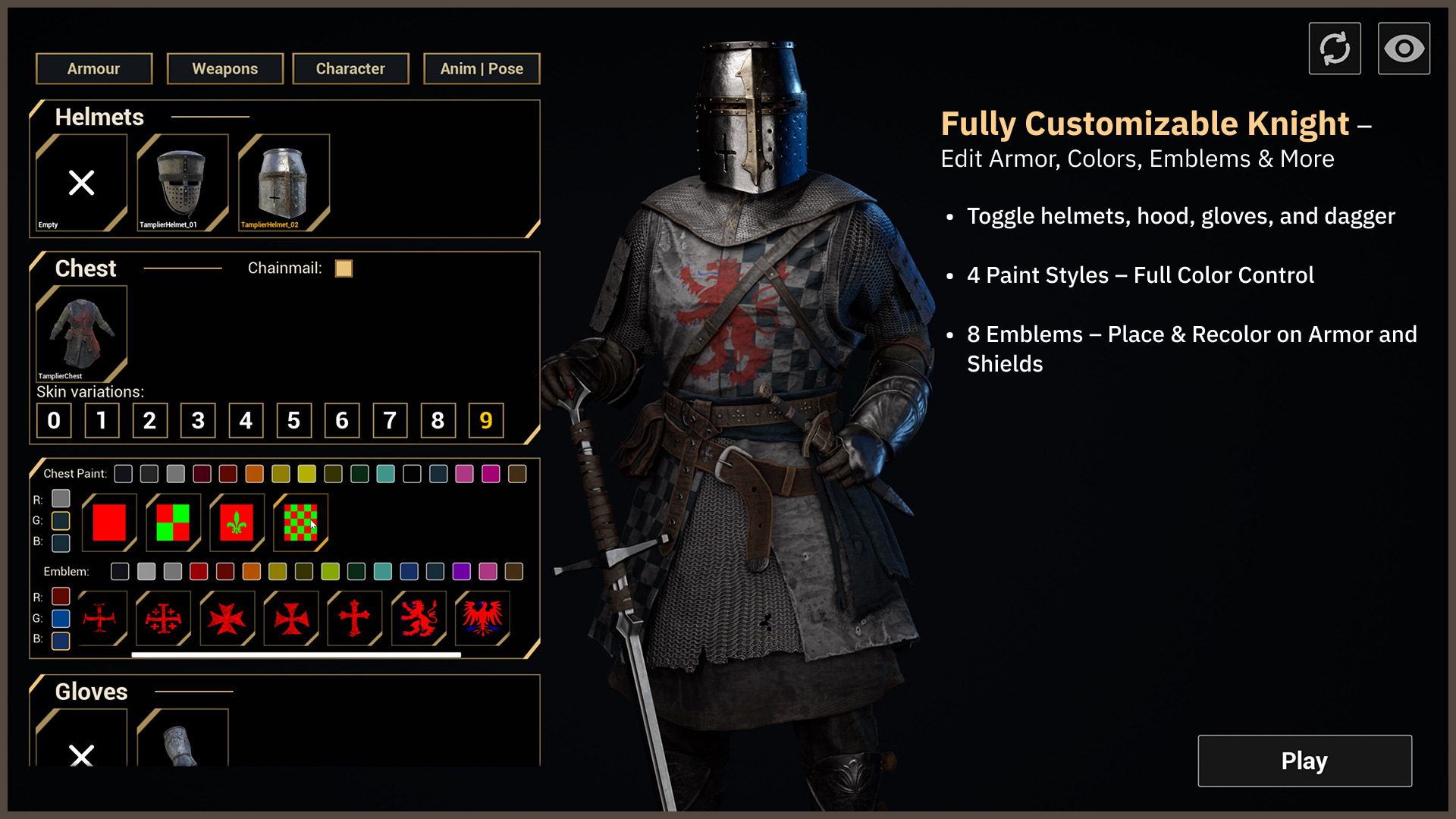 Knight 3 Templar - Modular model and Customization system Low-poly 3D model_5