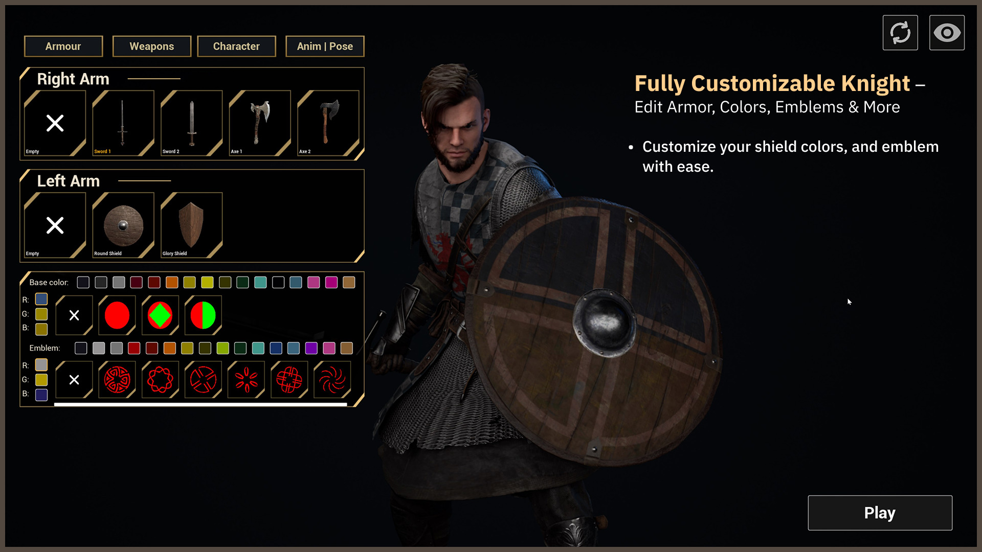 Knight 3 Templar - Modular model and Customization system Low-poly 3D model_8