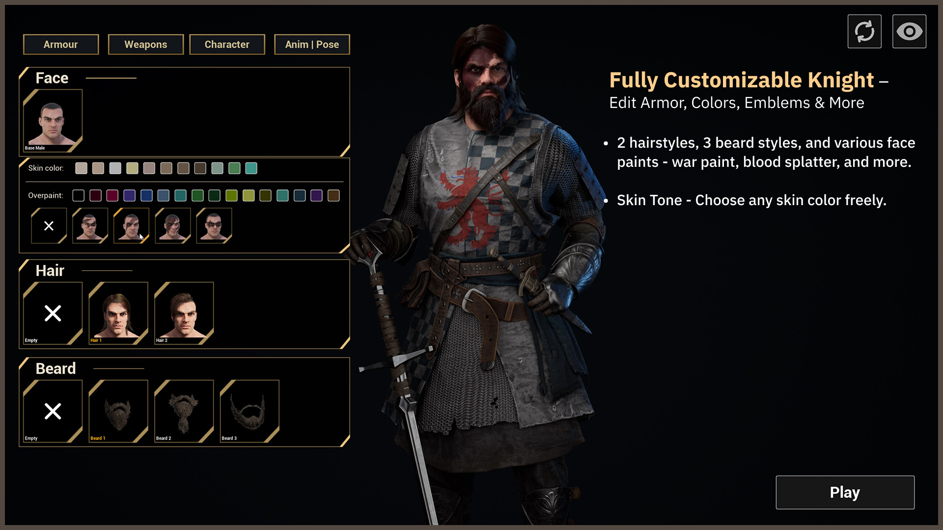 Knight 3 Templar - Modular model and Customization system Low-poly 3D model_6