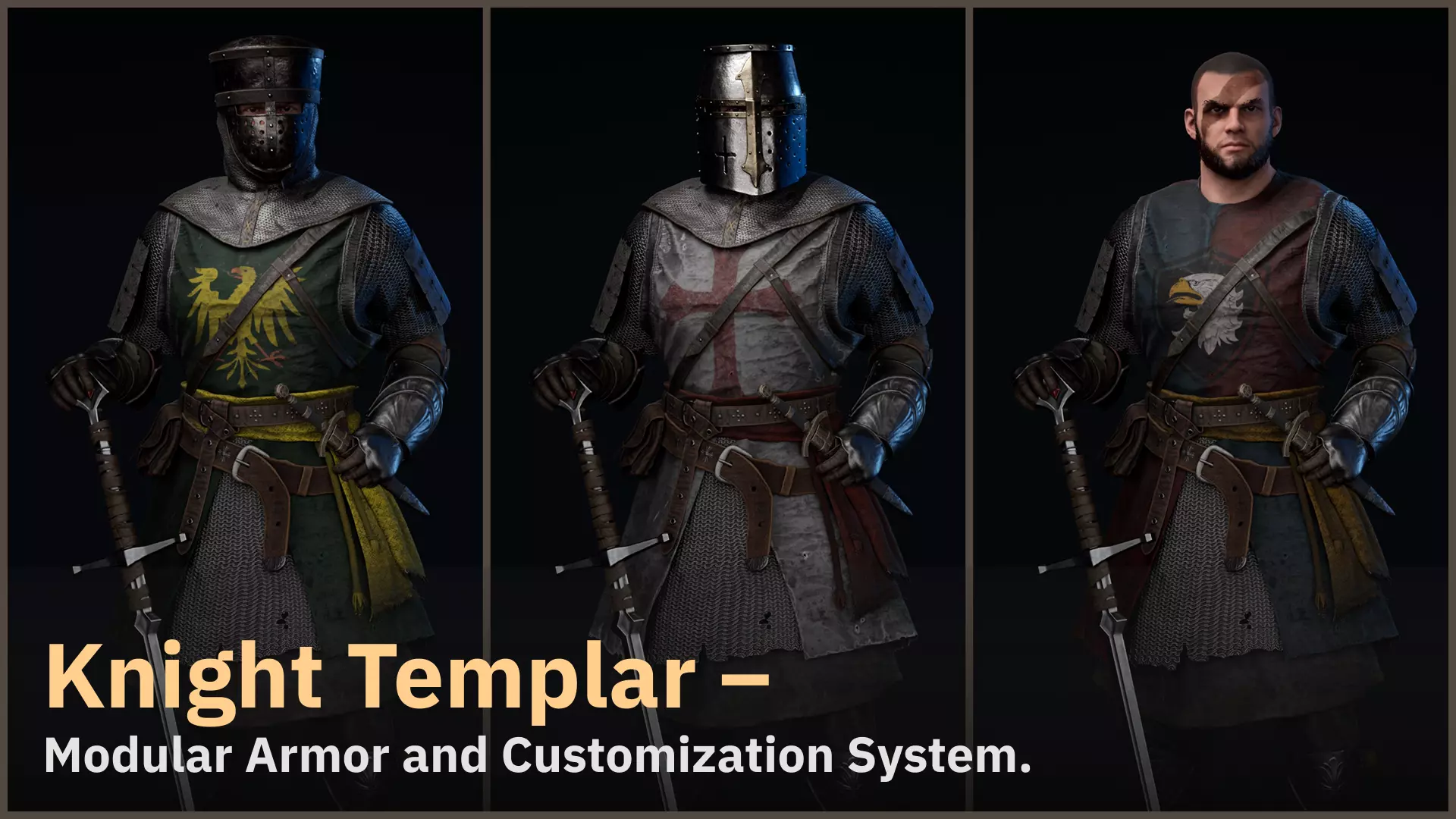Knight 3 Templar - Modular model and Customization system Low-poly 3D model_0