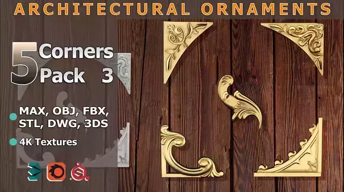 Ornamental Corner Set- Vol03 - Clean Quad Mesh - 4k PBR Textures 3D model