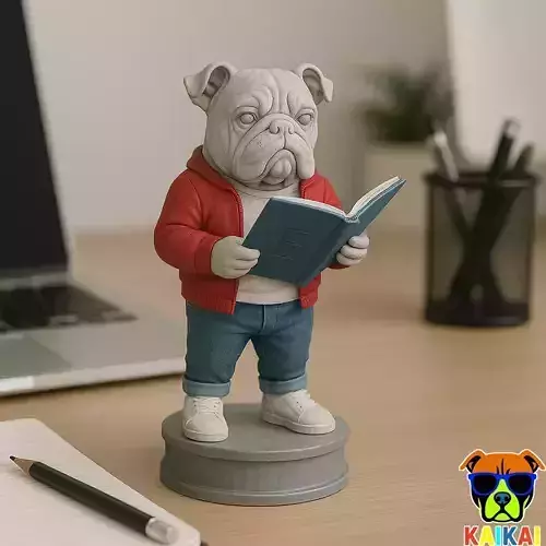 Dog reading book urban vibes