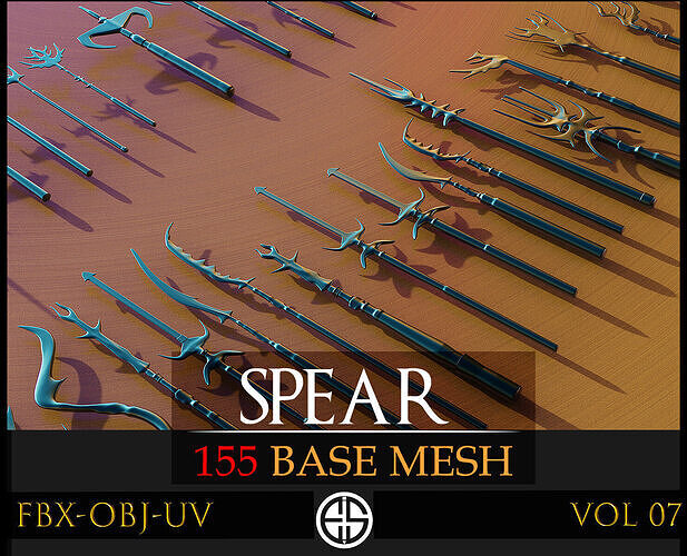 155 Models Of Weapons - Cold Weapons-3D Model-UV-Spear-Vol 07 Low-poly 3D model