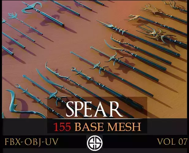155 Models Of Weapons - Cold Weapons-3D Model-UV-Spear-Vol 07