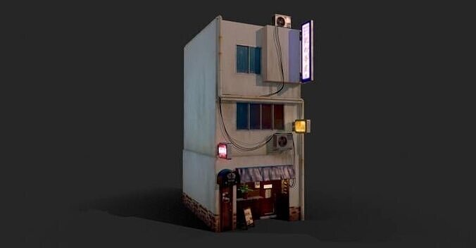Realistic architecture house with air conditioning Low-poly 3D model