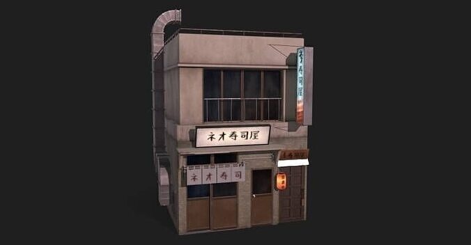 Realistic sushi restaurant architecture house Low-poly 3D model