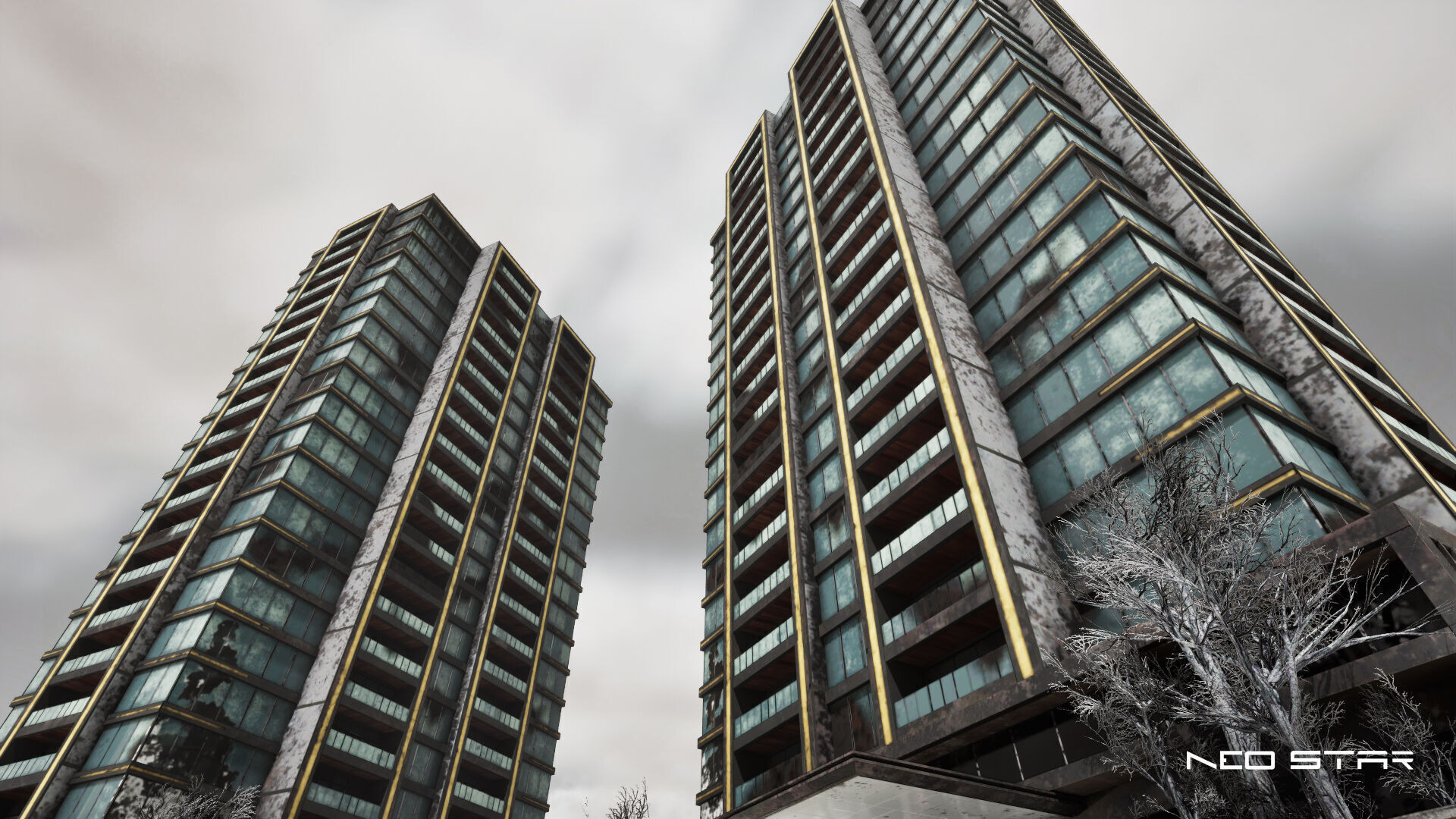 Post Apocalyptic Abandoned Hotel Low-poly 3D model_2