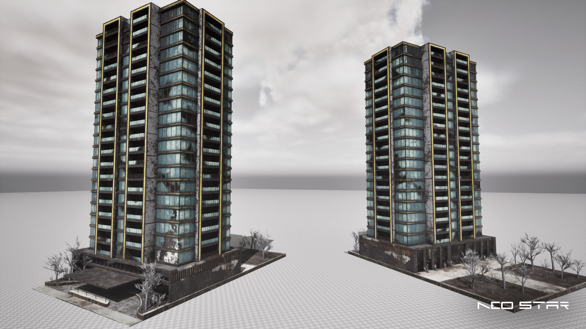 Post Apocalyptic Abandoned Hotel Low-poly 3D model_7