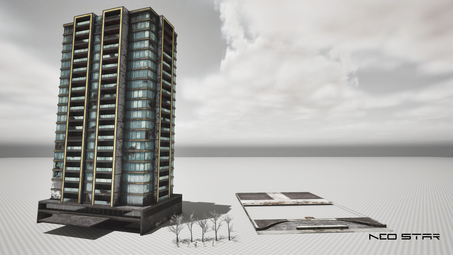 Post Apocalyptic Abandoned Hotel Low-poly 3D model_8