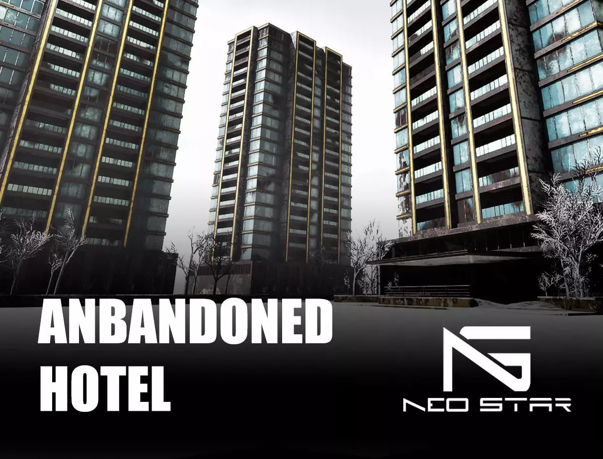 Post Apocalyptic Abandoned Hotel Low-poly 3D model_0