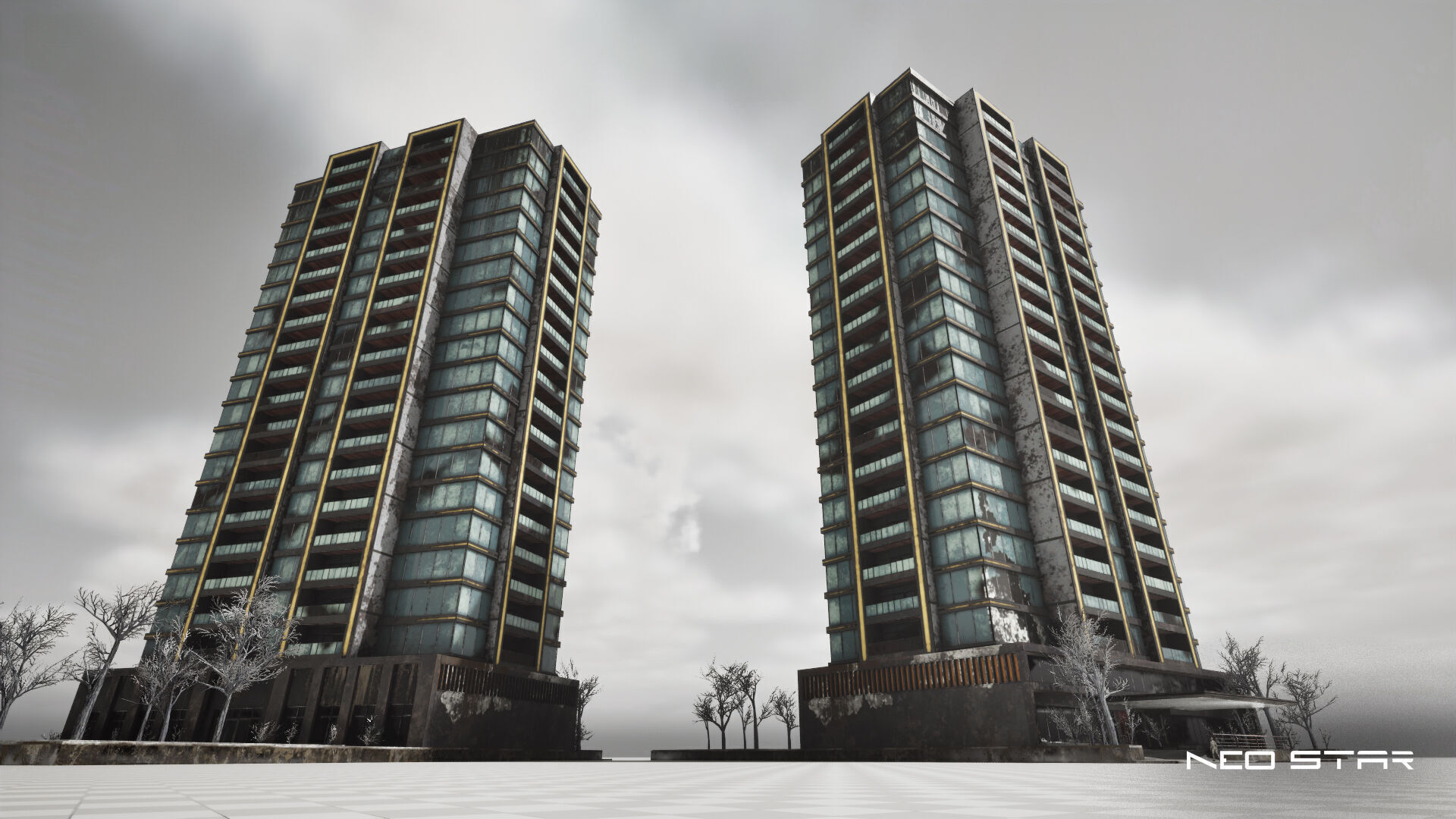 Post Apocalyptic Abandoned Hotel Low-poly 3D model_1