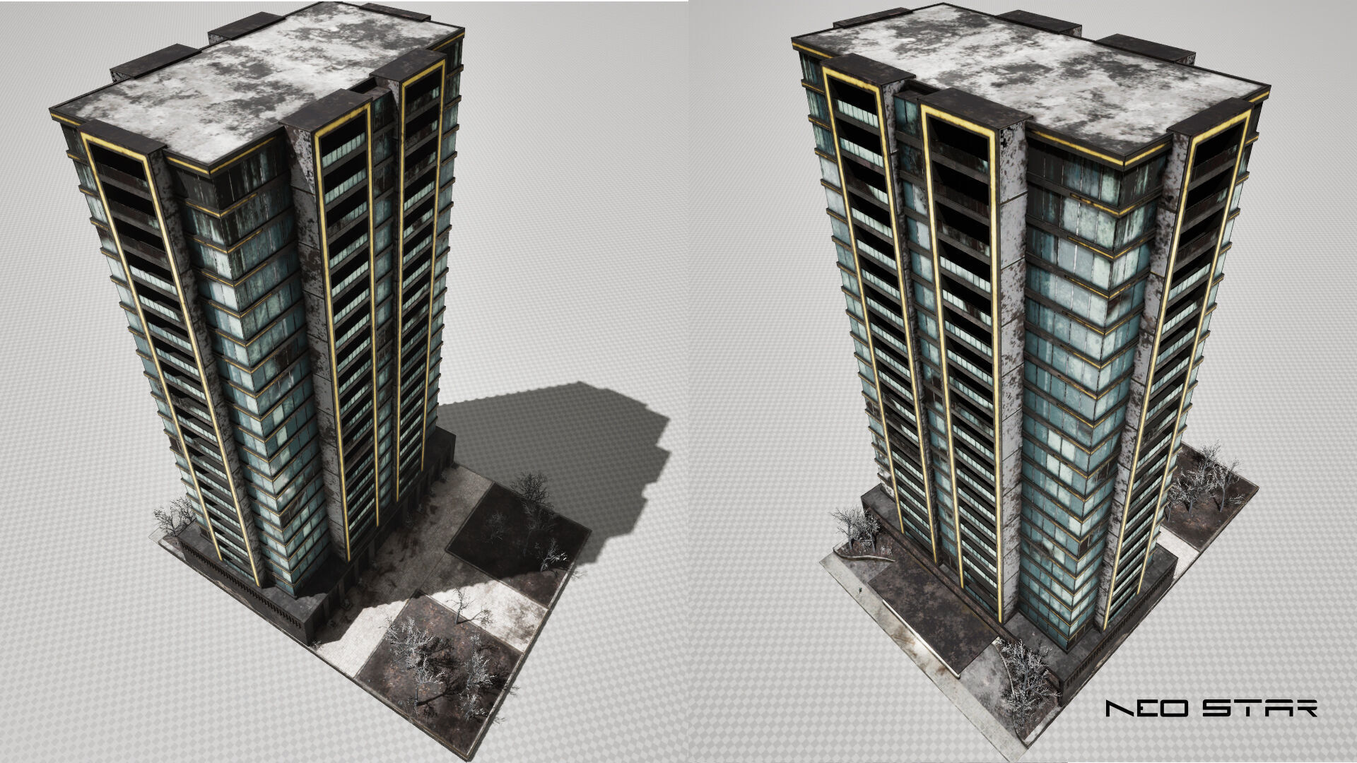 Post Apocalyptic Abandoned Hotel Low-poly 3D model_6