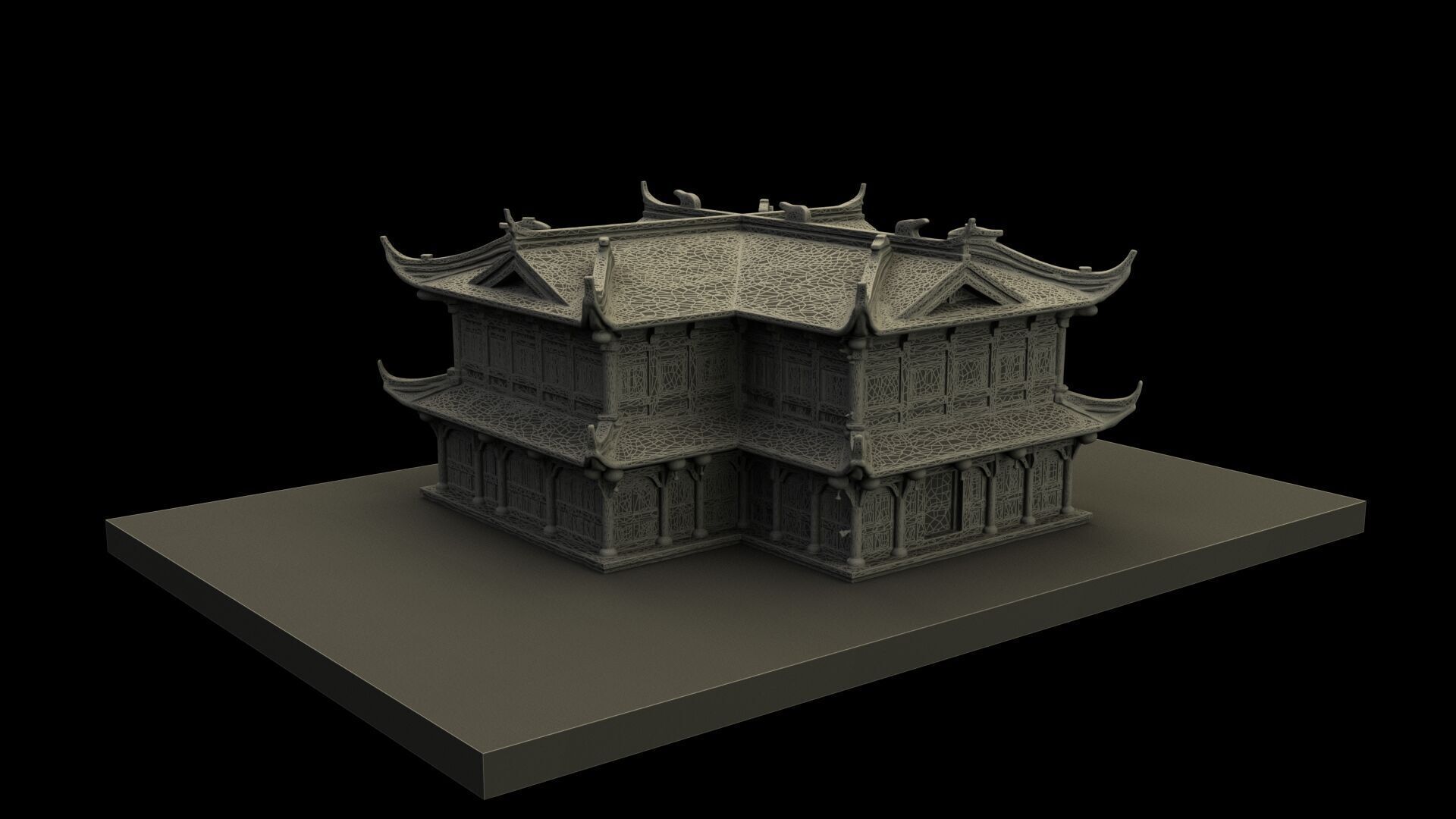 Chinese ancient house Low-poly 3D model_7