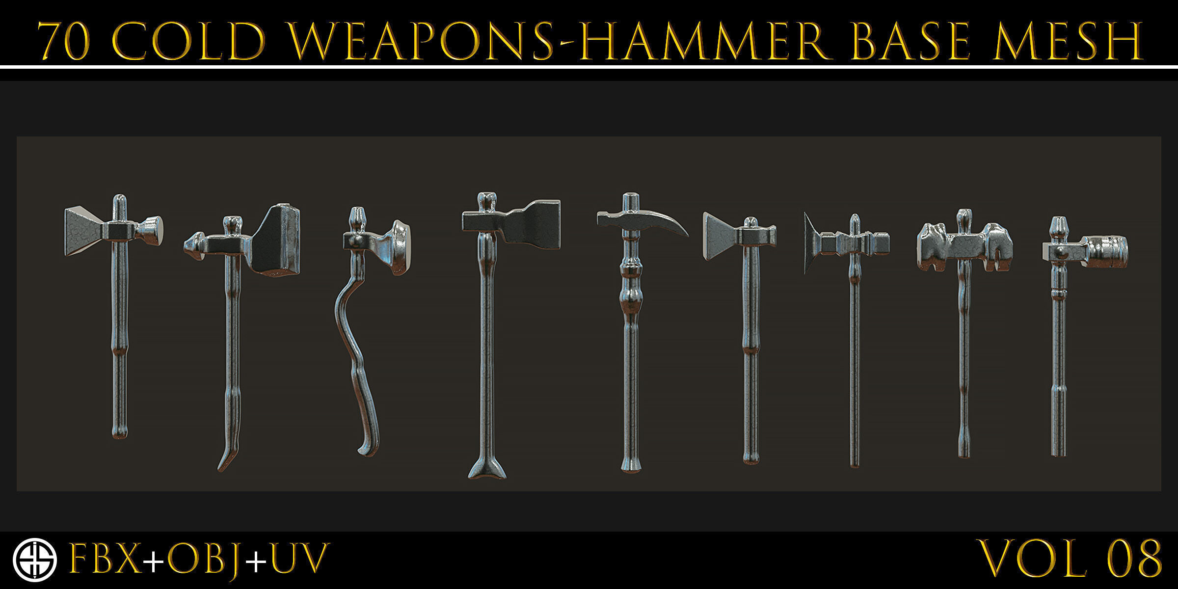 70 Models-Cold Weapons-Hammer Weapons-UV-Vol 08 Low-poly 3D model_17