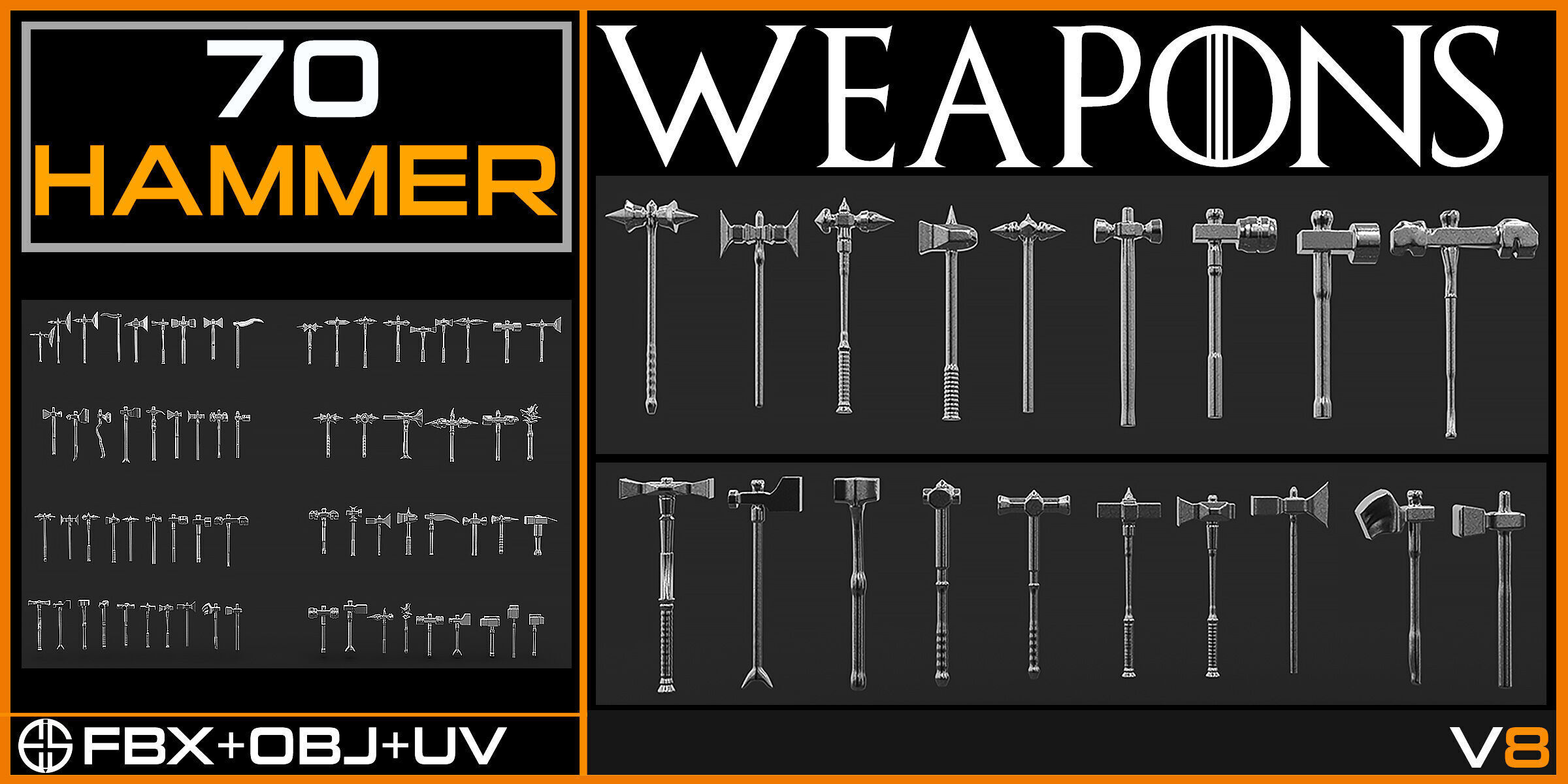 70 Models-Cold Weapons-Hammer Weapons-UV-Vol 08 Low-poly 3D model_7