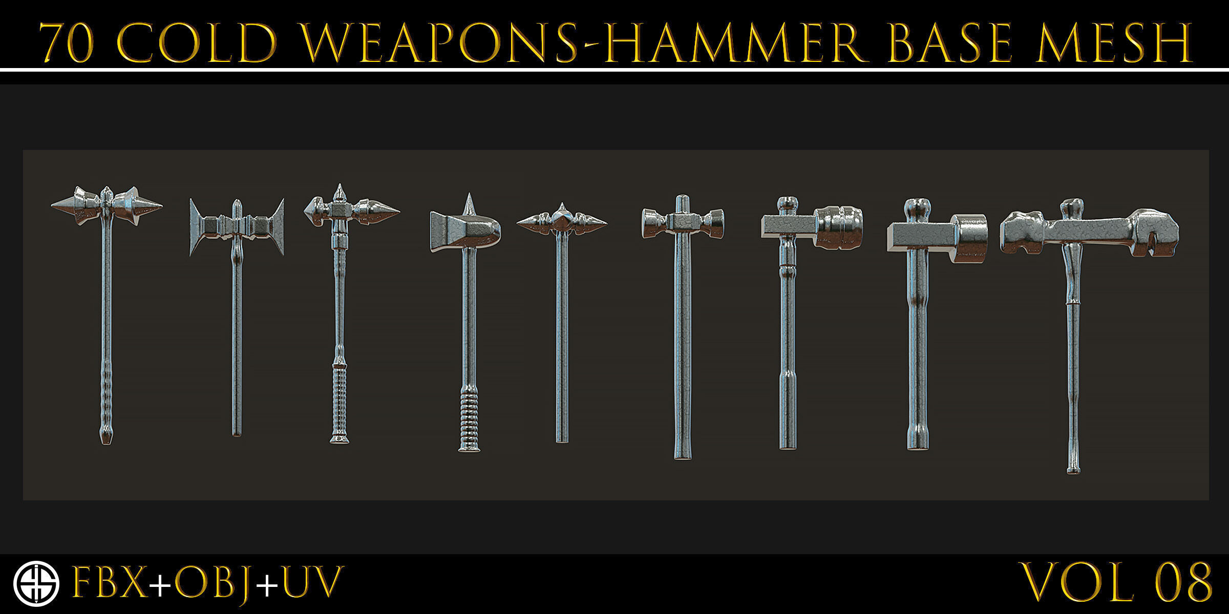 70 Models-Cold Weapons-Hammer Weapons-UV-Vol 08 Low-poly 3D model_8