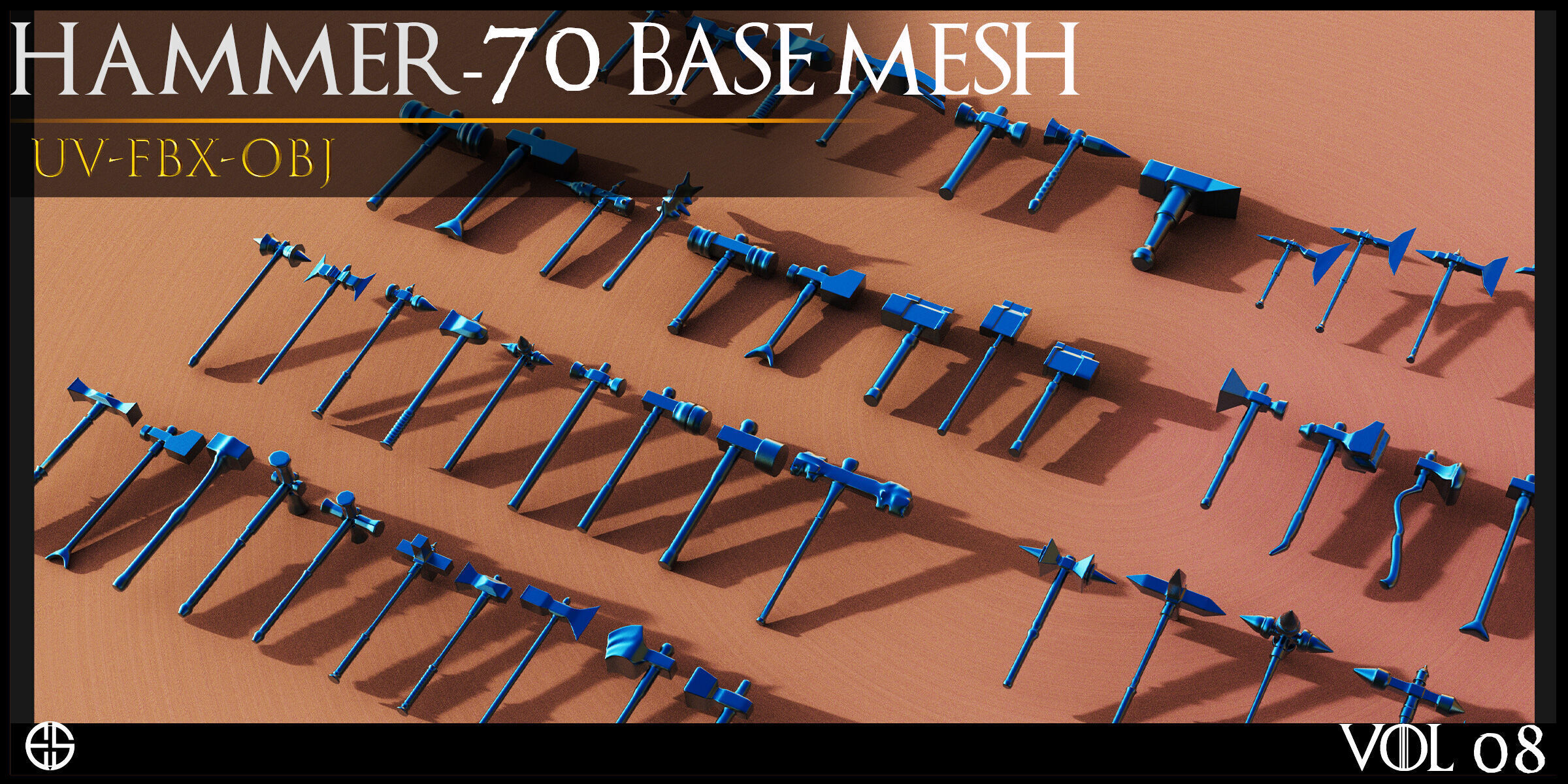70 Models-Cold Weapons-Hammer Weapons-UV-Vol 08 Low-poly 3D model_1