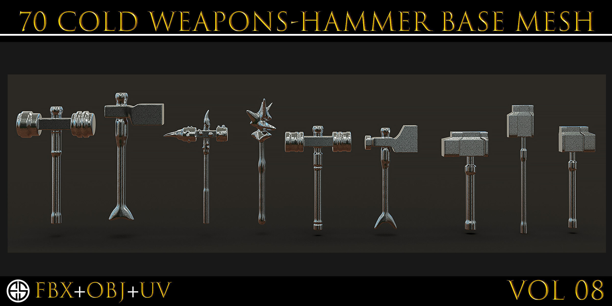 70 Models-Cold Weapons-Hammer Weapons-UV-Vol 08 Low-poly 3D model_11