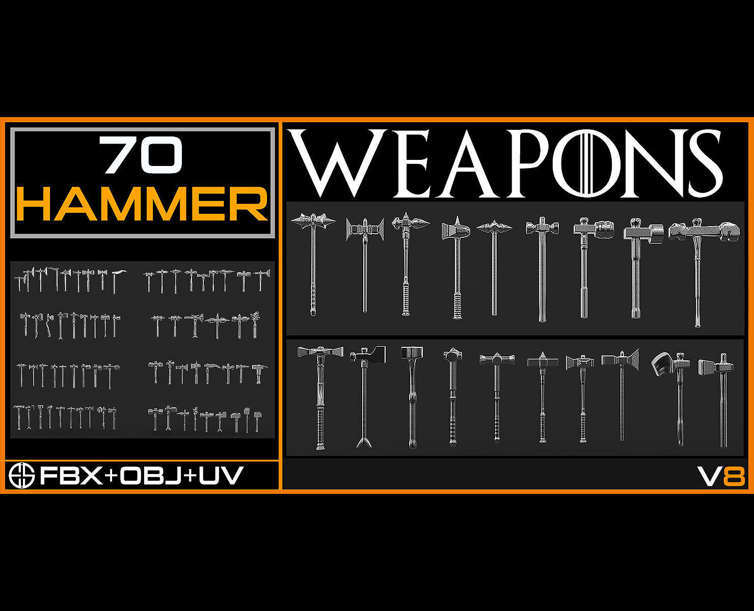 70 Models-Cold Weapons-Hammer Weapons-UV-Vol 08 Low-poly 3D model_14
