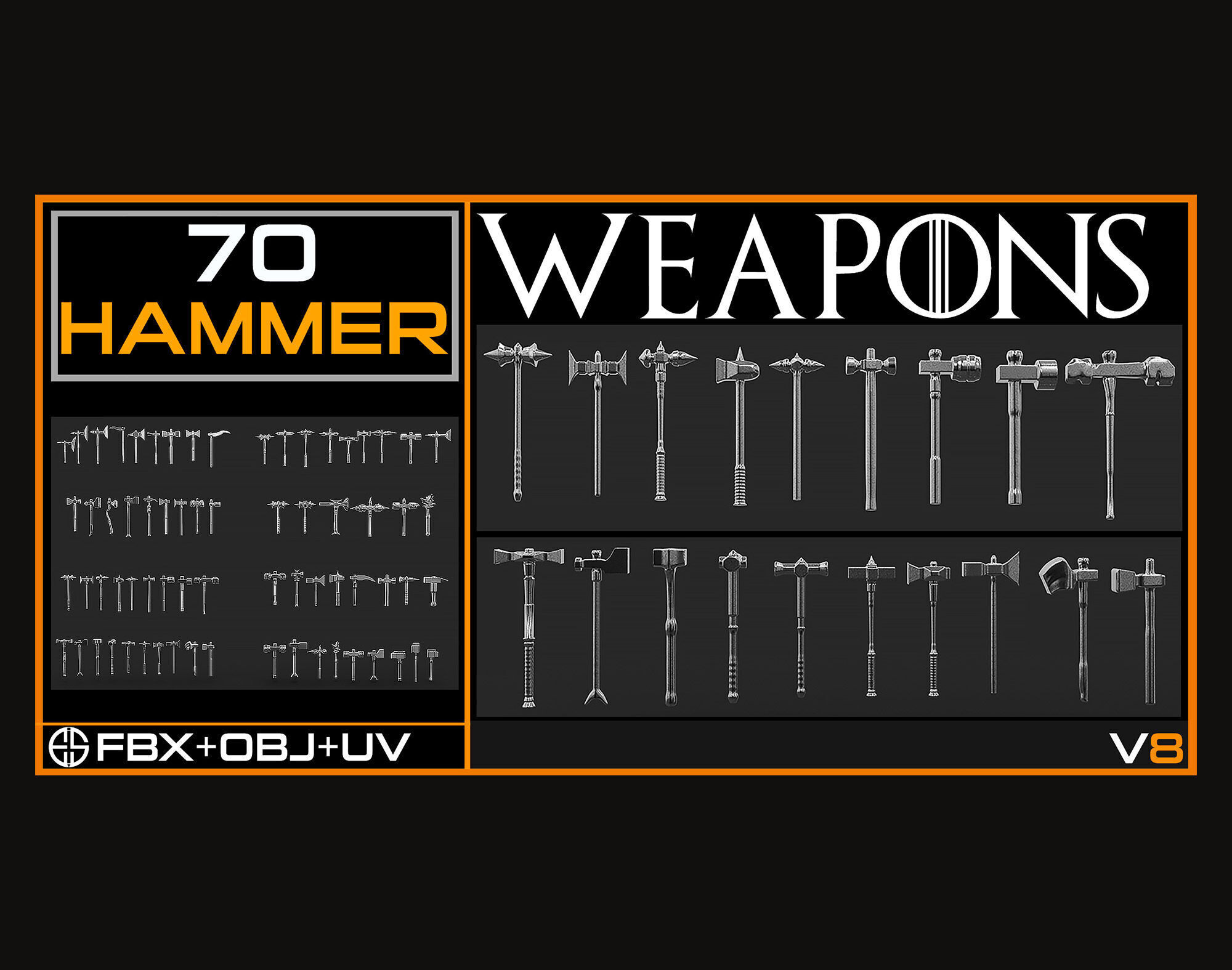70 Models-Cold Weapons-Hammer Weapons-UV-Vol 08 Low-poly 3D model_13