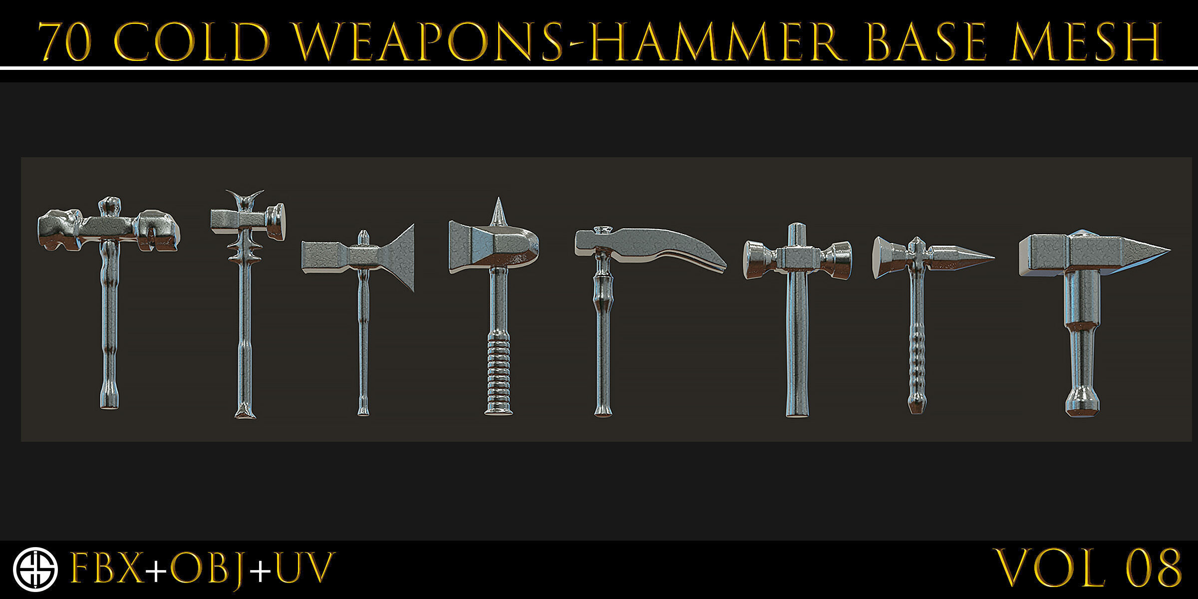 70 Models-Cold Weapons-Hammer Weapons-UV-Vol 08 Low-poly 3D model_10