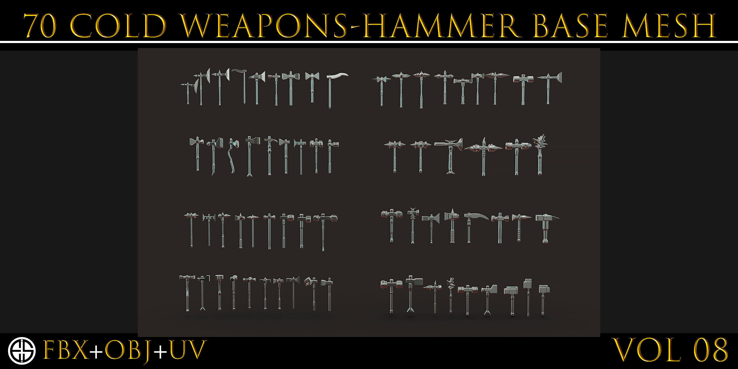 70 Models-Cold Weapons-Hammer Weapons-UV-Vol 08 Low-poly 3D model_15