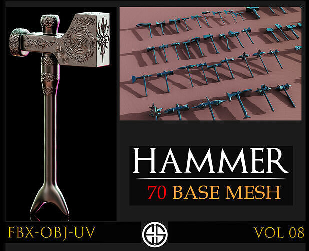 70 Models-Cold Weapons-Hammer Weapons-UV-Vol 08 Low-poly 3D model