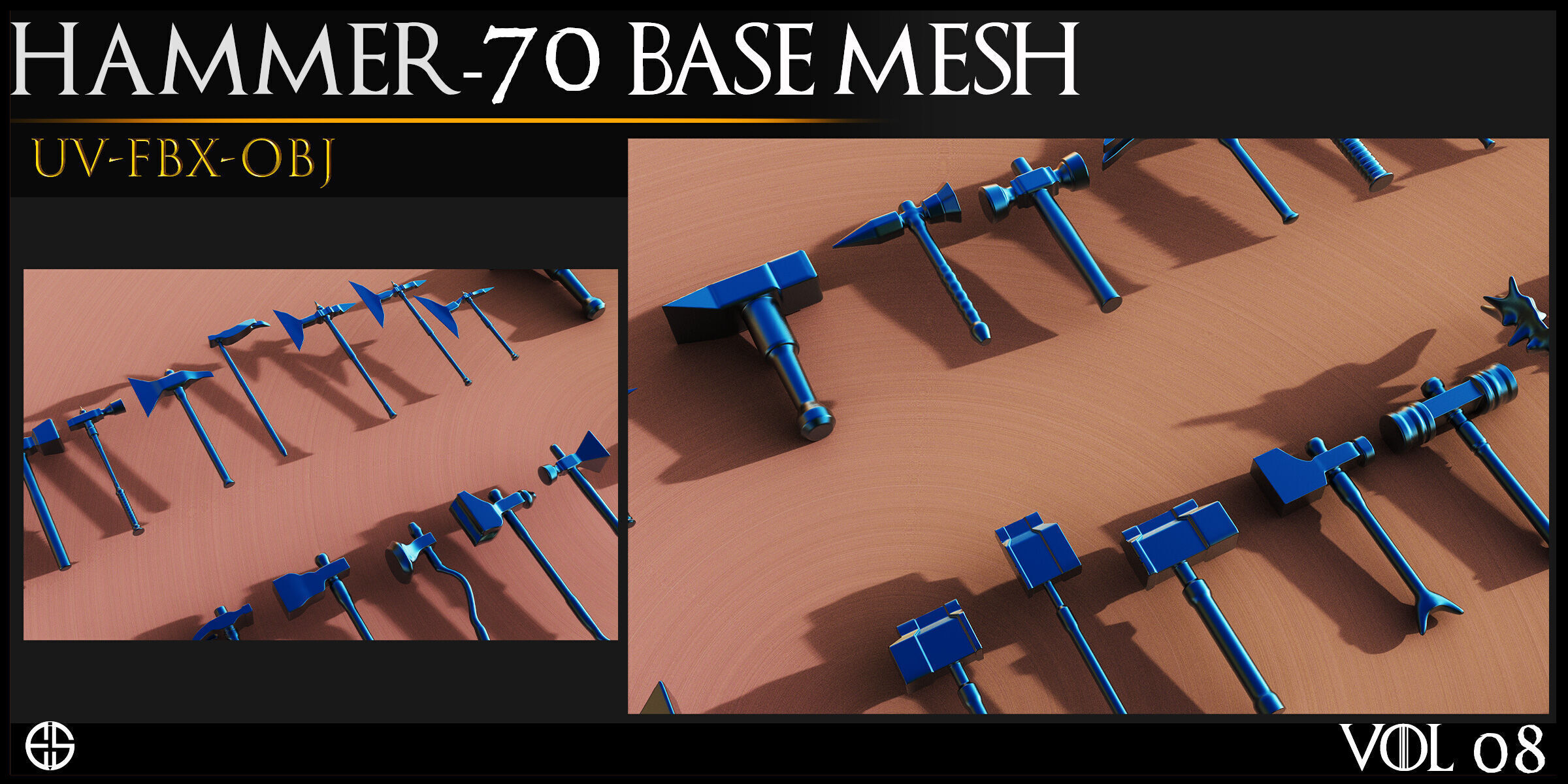 70 Models-Cold Weapons-Hammer Weapons-UV-Vol 08 Low-poly 3D model_6