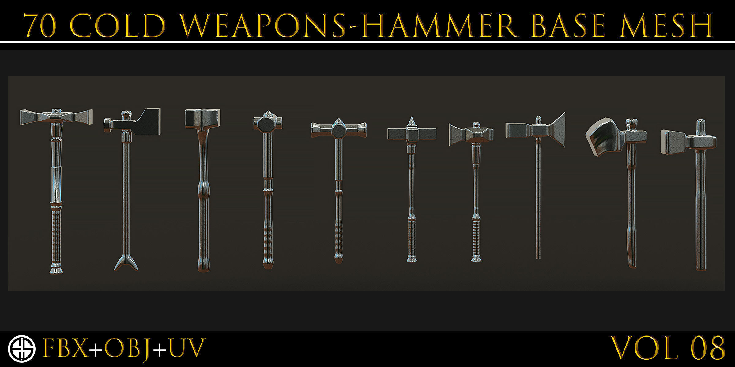 70 Models-Cold Weapons-Hammer Weapons-UV-Vol 08 Low-poly 3D model_9