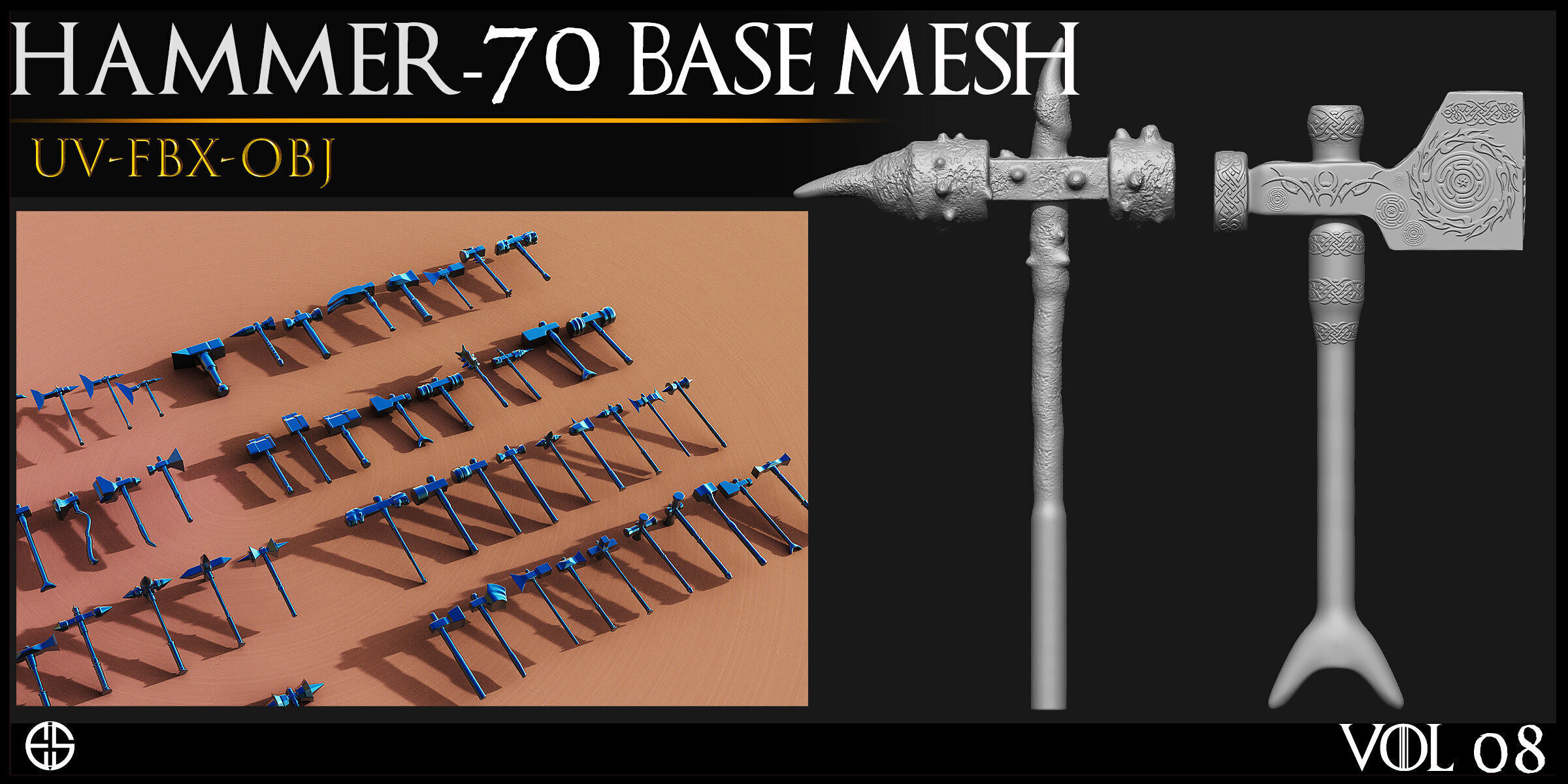 70 Models-Cold Weapons-Hammer Weapons-UV-Vol 08 Low-poly 3D model_4
