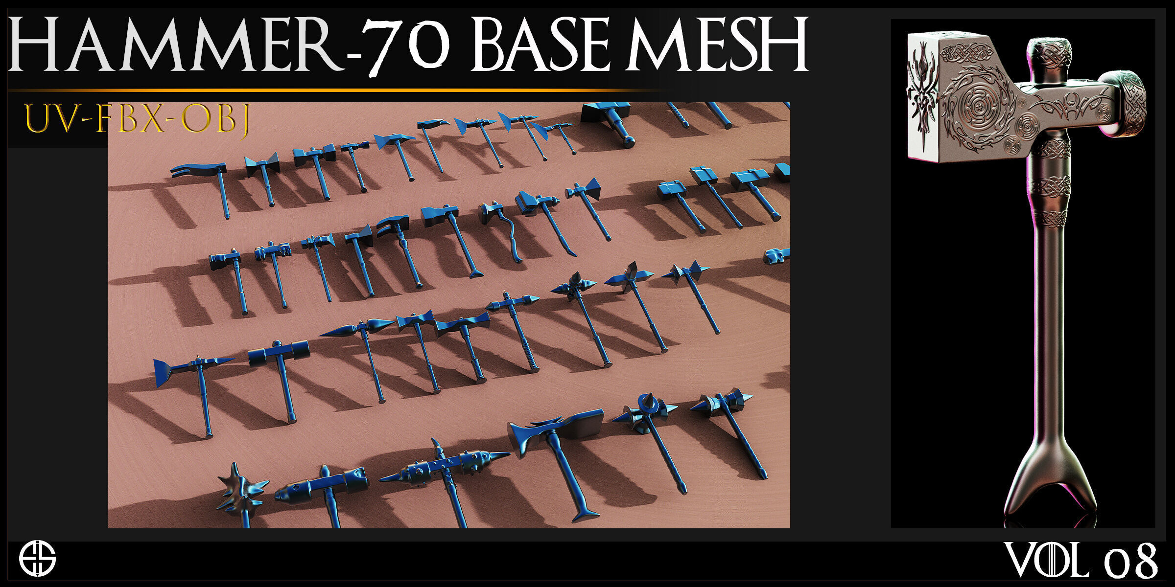 70 Models-Cold Weapons-Hammer Weapons-UV-Vol 08 Low-poly 3D model_3