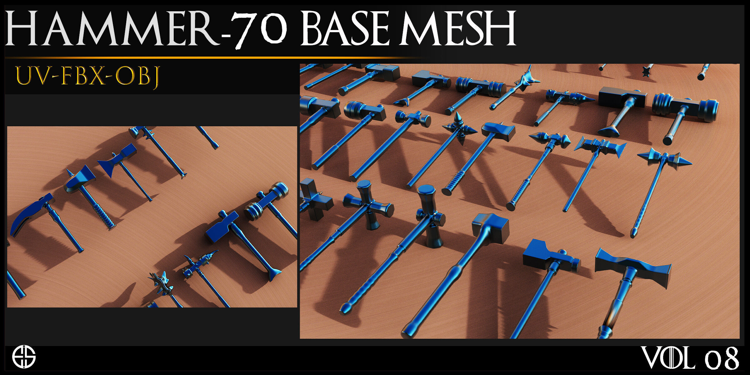 70 Models-Cold Weapons-Hammer Weapons-UV-Vol 08 Low-poly 3D model_5