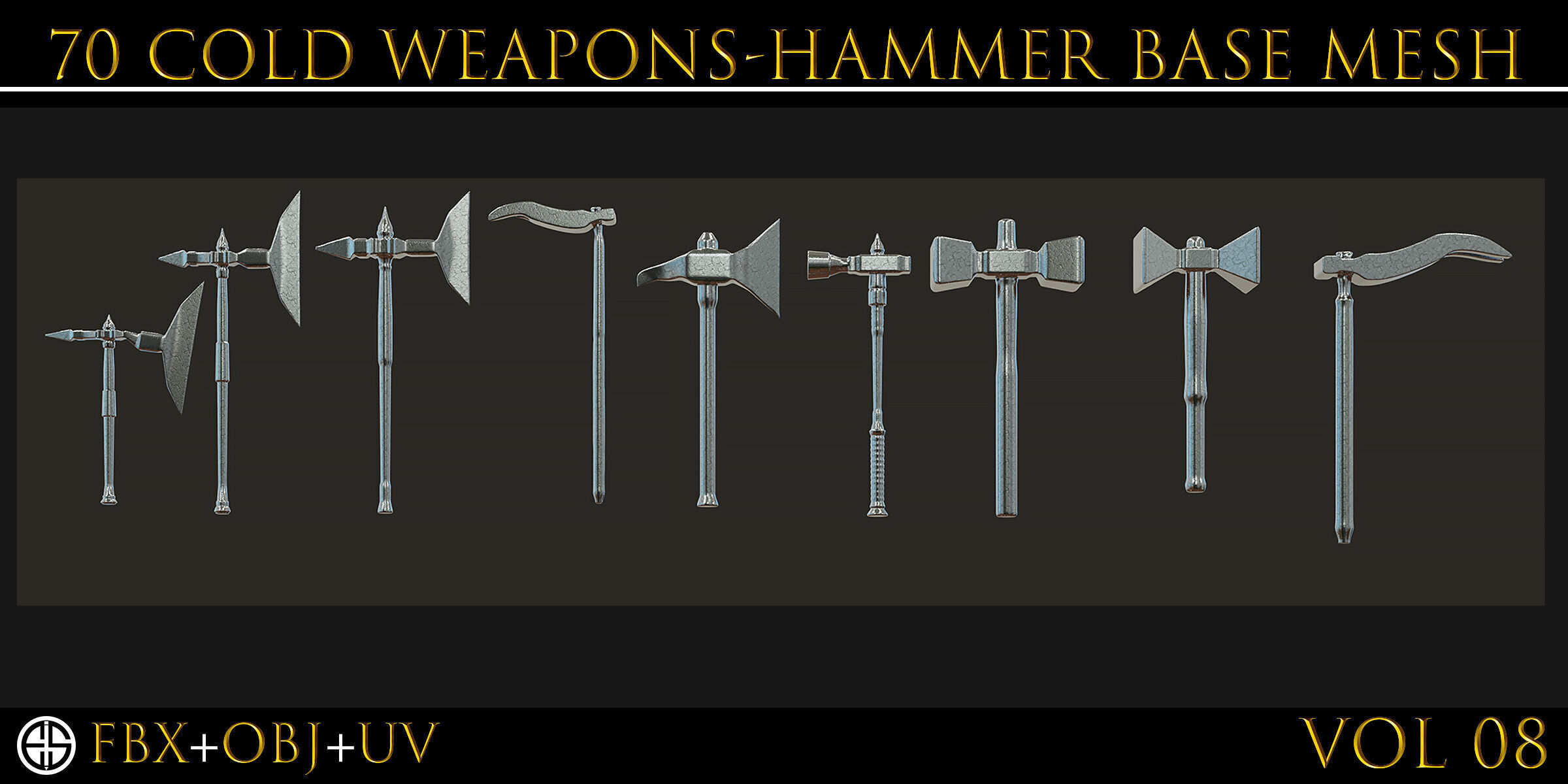 70 Models-Cold Weapons-Hammer Weapons-UV-Vol 08 Low-poly 3D model_16
