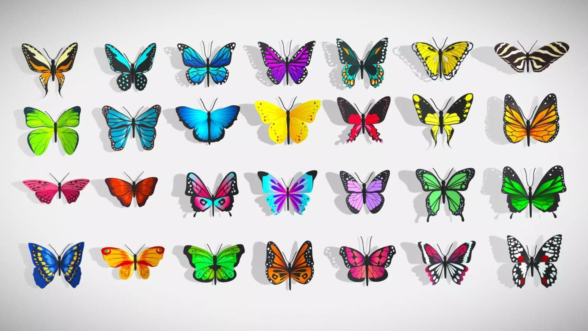 Various types of butterflies Low-poly 3D model_0