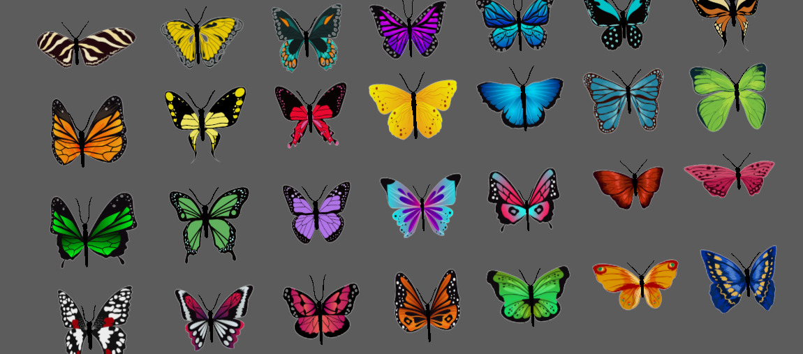 Various types of butterflies Low-poly 3D model_1