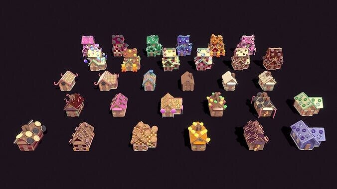 Stylish Candy Biscuit Architecture House Low-poly 3D model