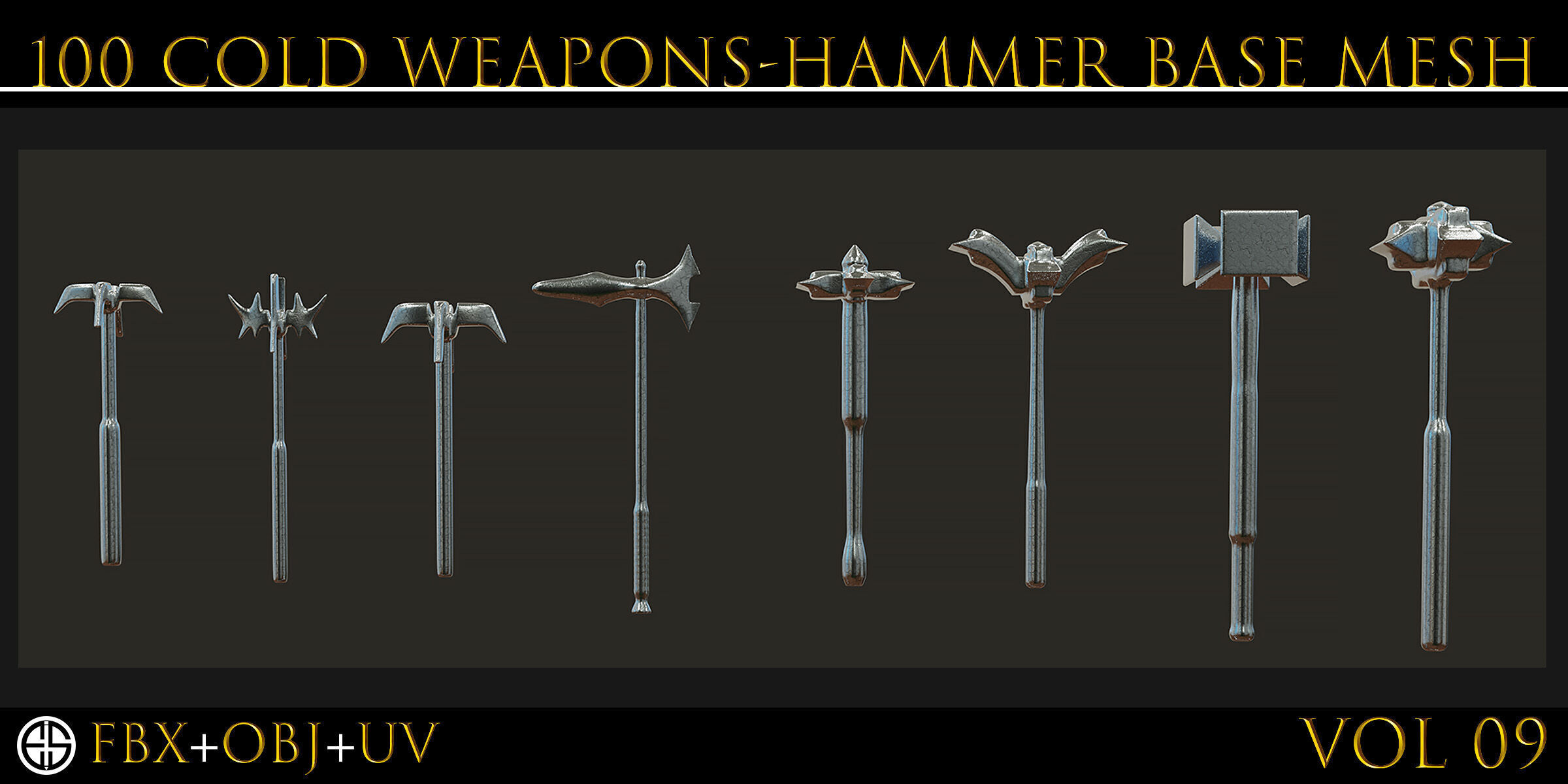 100 Models-Cold Weapons-Hammer Weapons-Game Ready Model-Vol 09 Low-poly 3D model_17