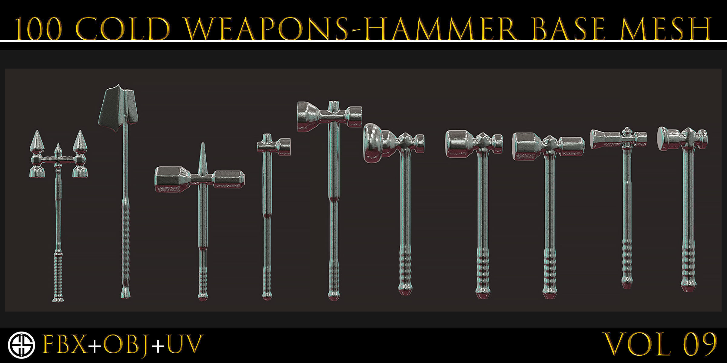 100 Models-Cold Weapons-Hammer Weapons-Game Ready Model-Vol 09 Low-poly 3D model_24