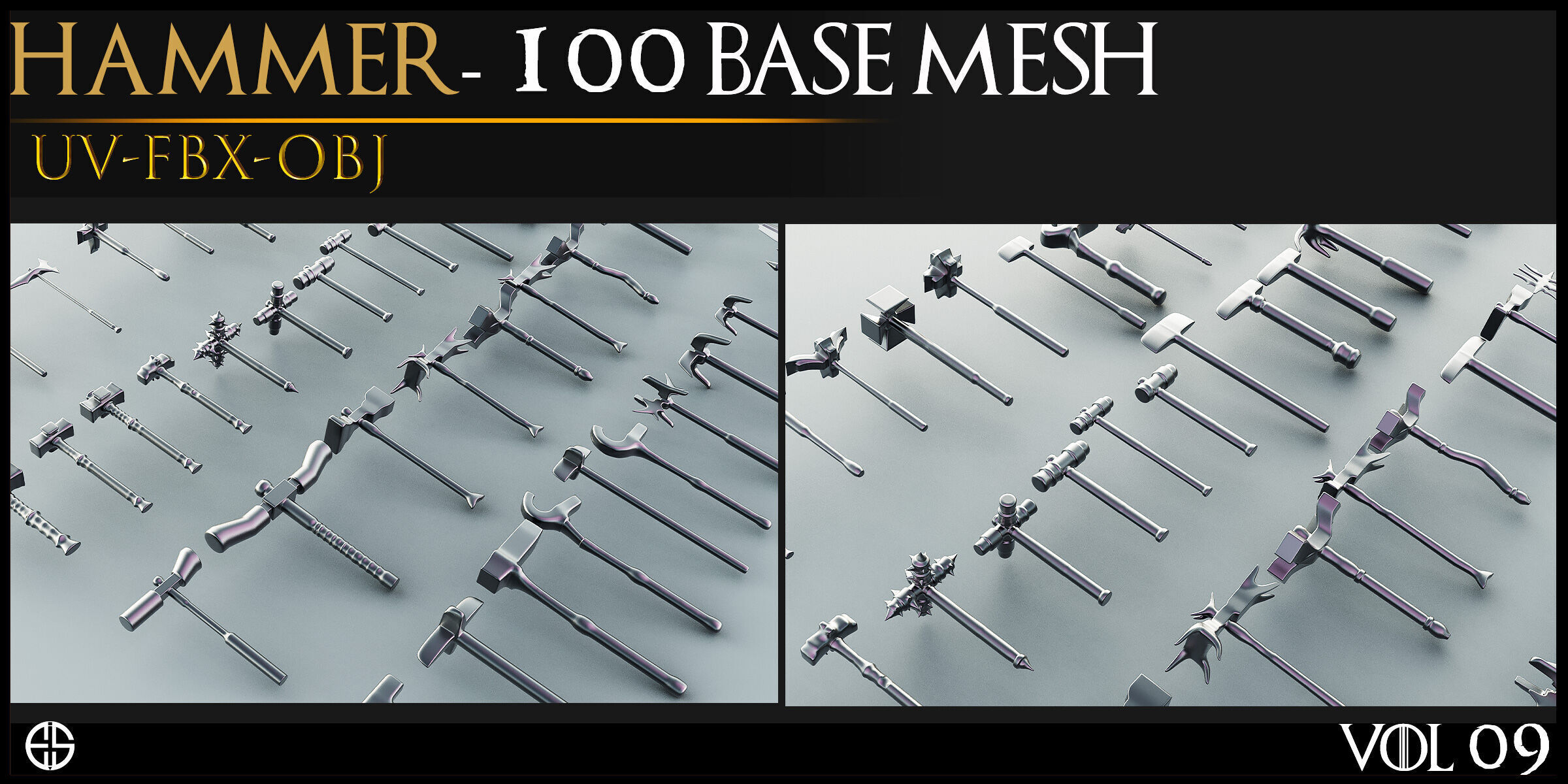 100 Models-Cold Weapons-Hammer Weapons-Game Ready Model-Vol 09 Low-poly 3D model_10