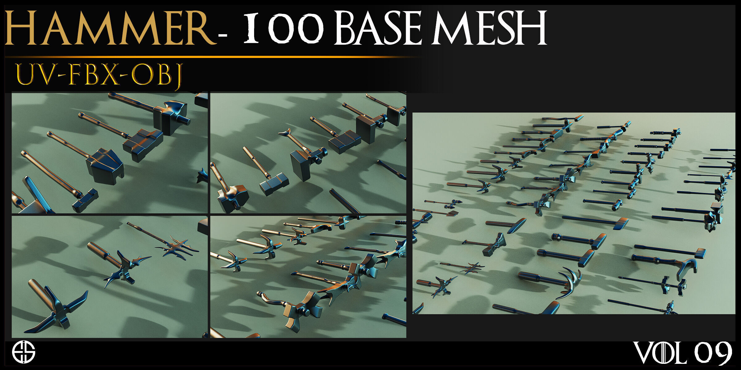 100 Models-Cold Weapons-Hammer Weapons-Game Ready Model-Vol 09 Low-poly 3D model_5