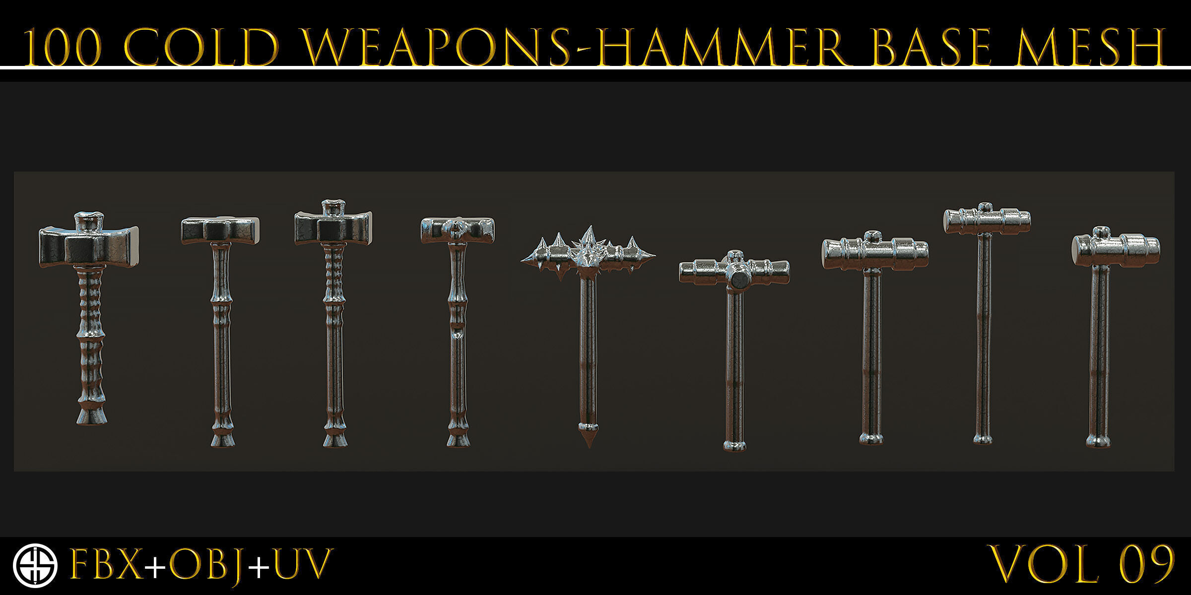 100 Models-Cold Weapons-Hammer Weapons-Game Ready Model-Vol 09 Low-poly 3D model_16