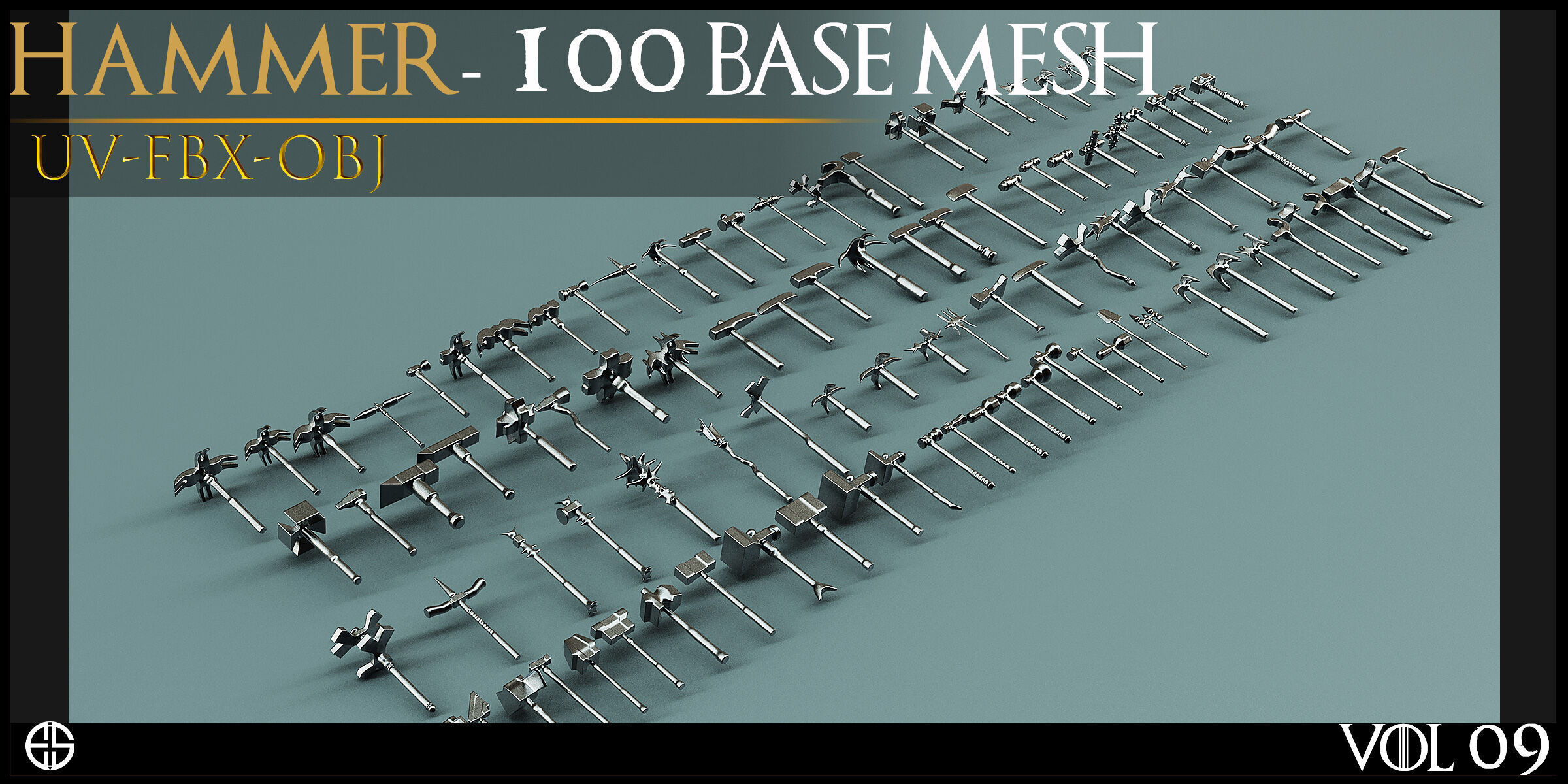100 Models-Cold Weapons-Hammer Weapons-Game Ready Model-Vol 09 Low-poly 3D model_1