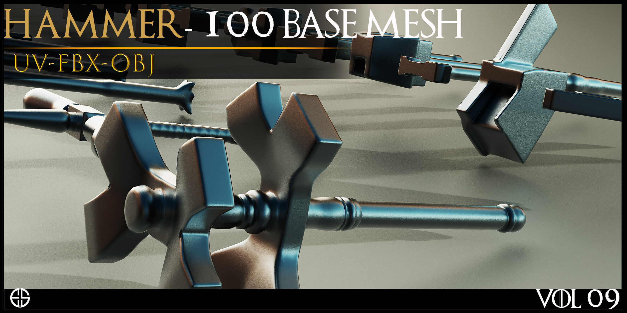 100 Models-Cold Weapons-Hammer Weapons-Game Ready Model-Vol 09 Low-poly 3D model_3