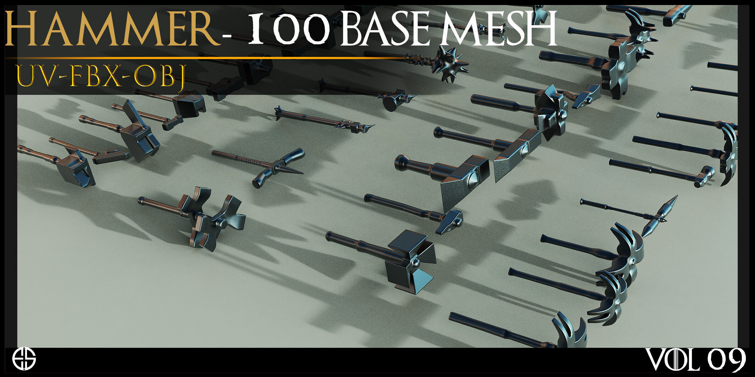 100 Models-Cold Weapons-Hammer Weapons-Game Ready Model-Vol 09 Low-poly 3D model_8