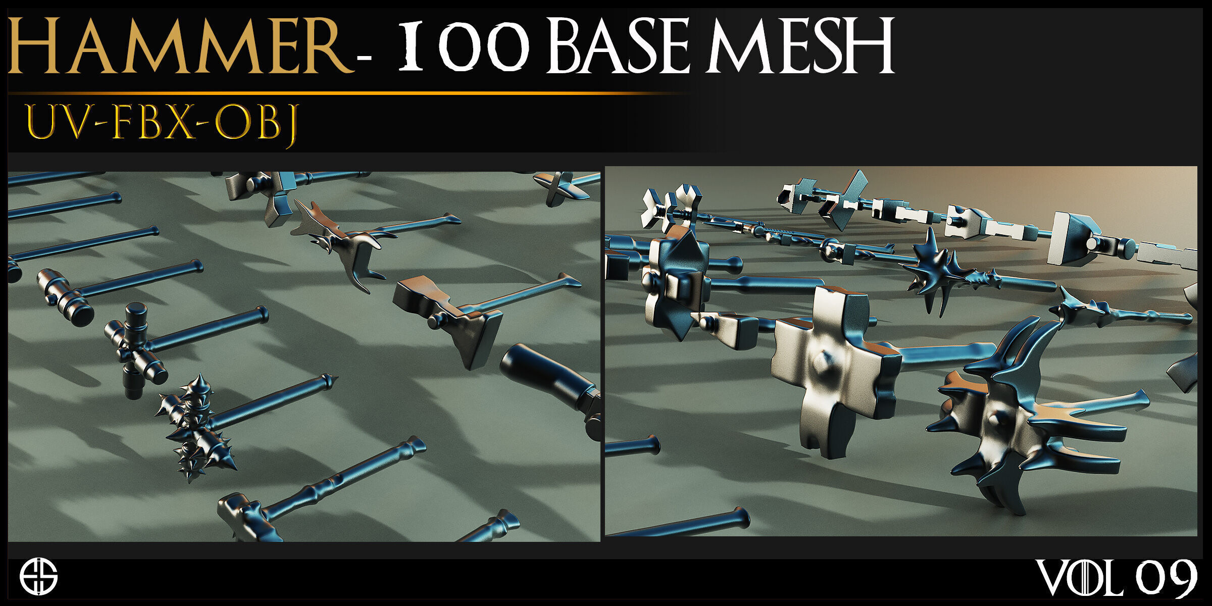 100 Models-Cold Weapons-Hammer Weapons-Game Ready Model-Vol 09 Low-poly 3D model_6